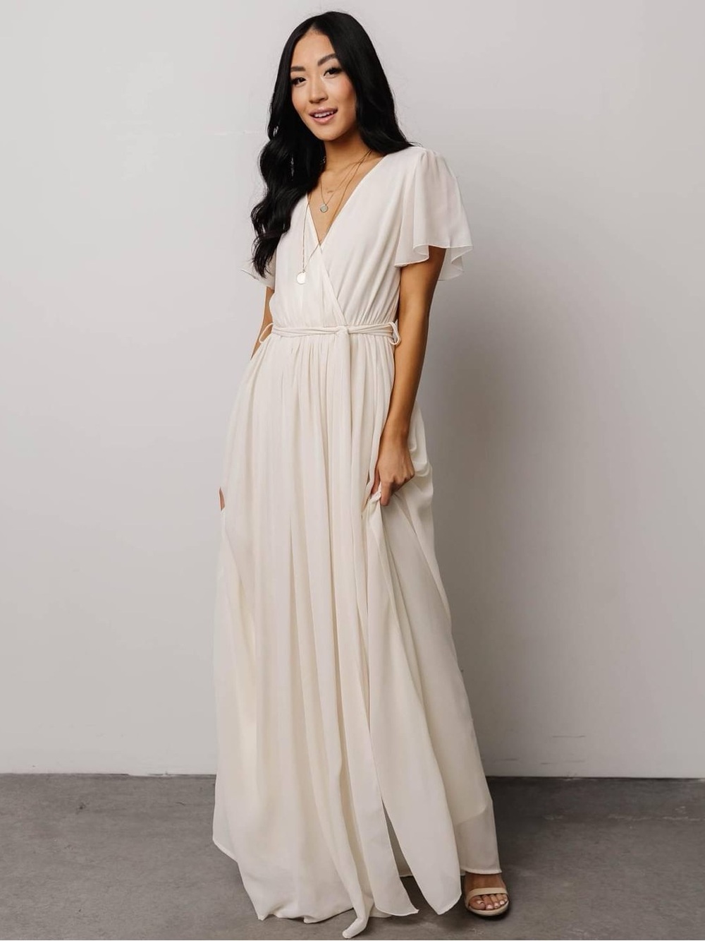 Baltic Born ivory Chiffon Maxi Wrap Dress